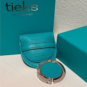 Tieks Teal travel Purse Hook with leather pouch